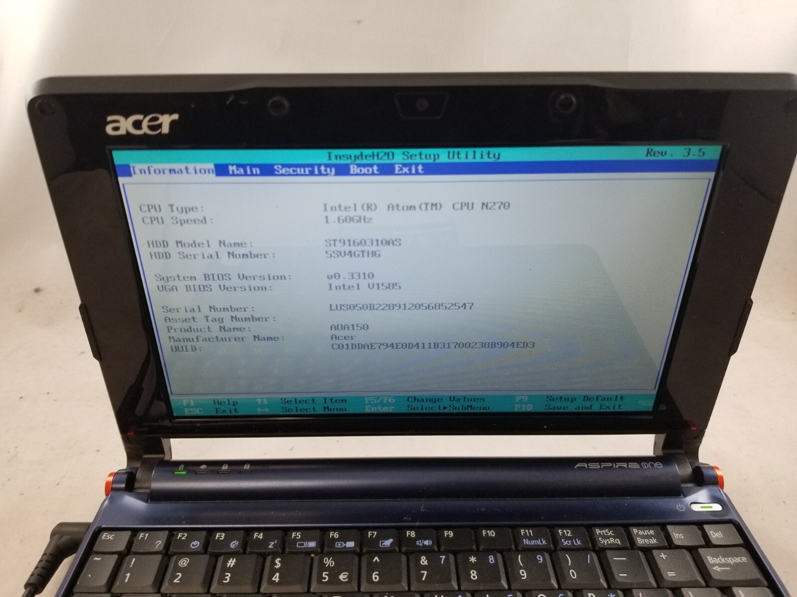 Acer Aspire One 150-1635 10.1″ Intel Atom N270 1.6GHz 1GB 160GB HDD No OS