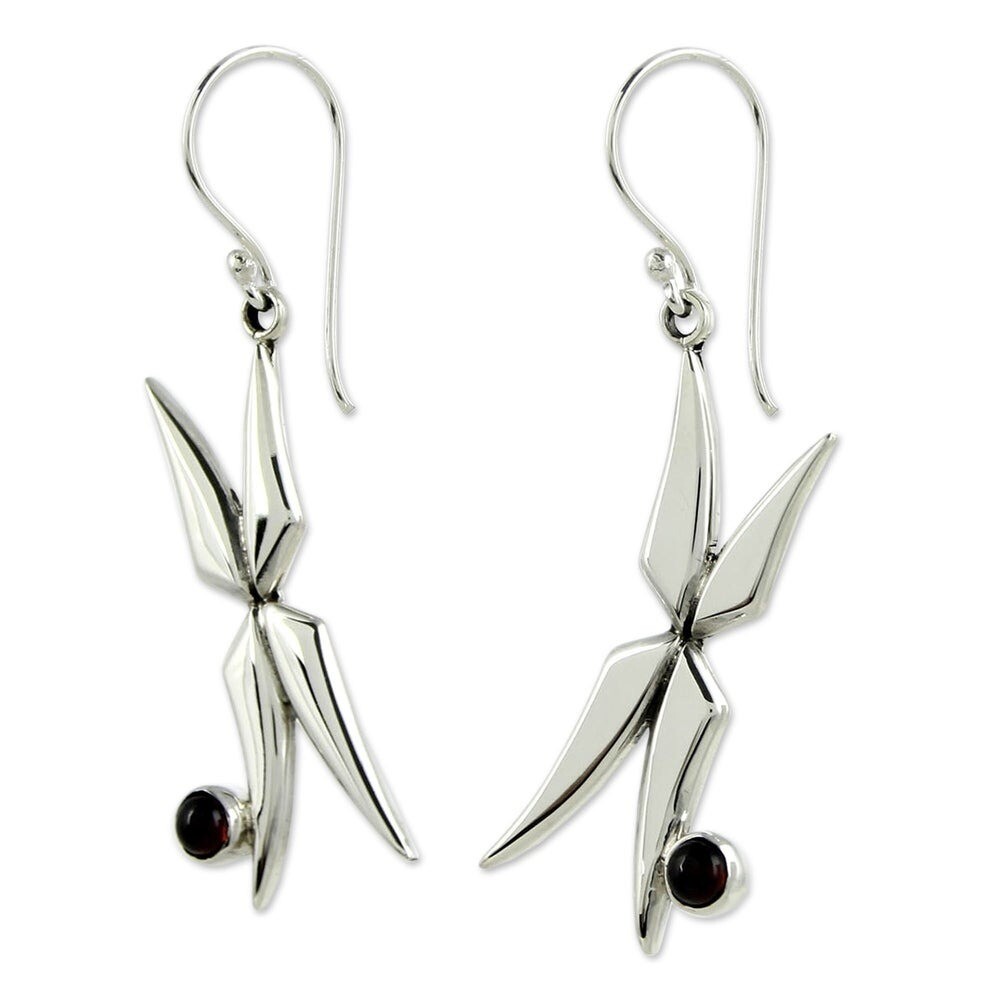 Handmade Sterling Silver Fairy Wings Garnet Earrings – Mexico