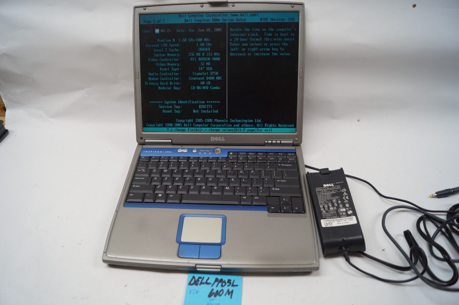 Dell Inspiron 600M PP05L 14″ 1.5GHz 256MB WinXP Mem w Charger WORKING PoR B151