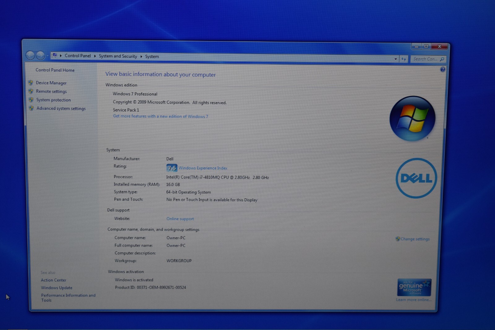 Dell Precision M6800 Quad Core i7-4810QM 16GB 256GB SSD Windows 7 NVidia K3100M