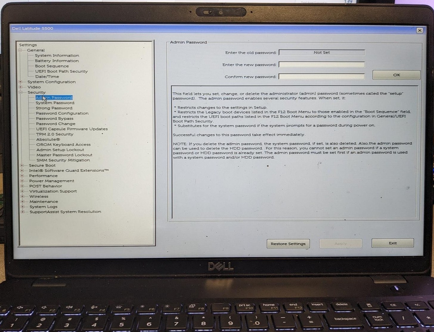 DELL LATITUDE 5500 i5-8365U @ 1.60GHz, 4GB RAM, NO HDD/OS