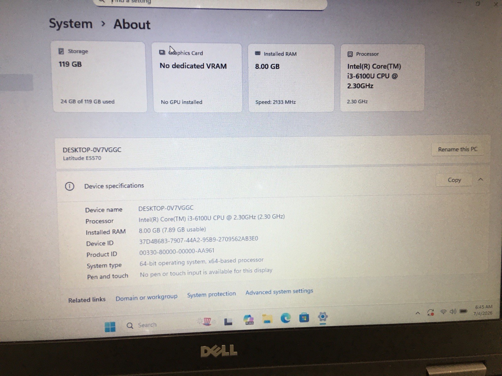 Dell Latitude E5570 128gb SSD Win 11 i3-6100u 2.30ghz 8gb Ram Hdmi Webcam