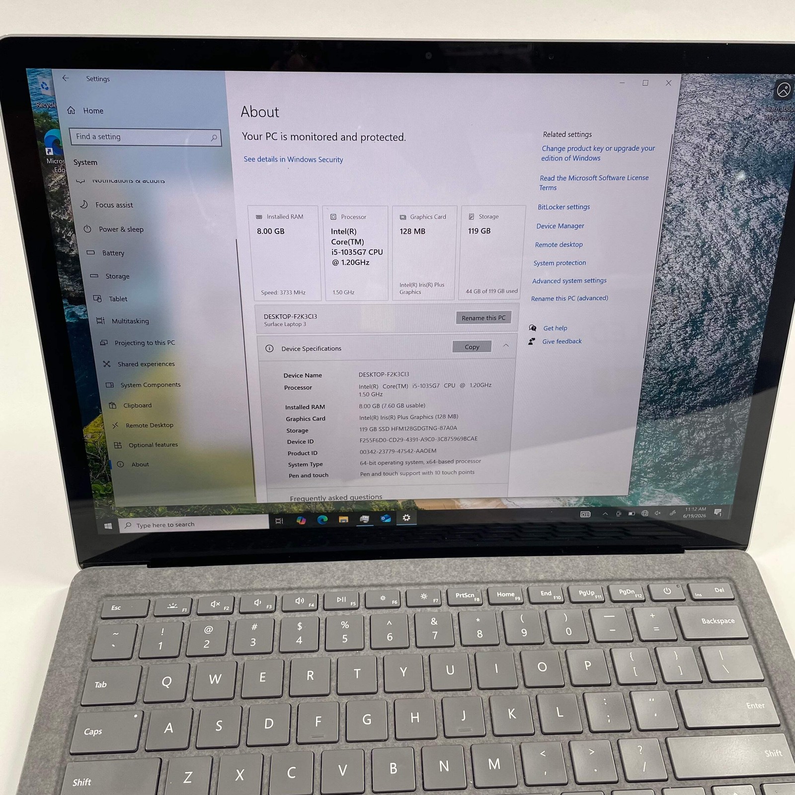 Microsoft Surface Laptop 3 1867 13.5″ i5-1065G7 3.6GHz 128GB RAM 128GB SSD