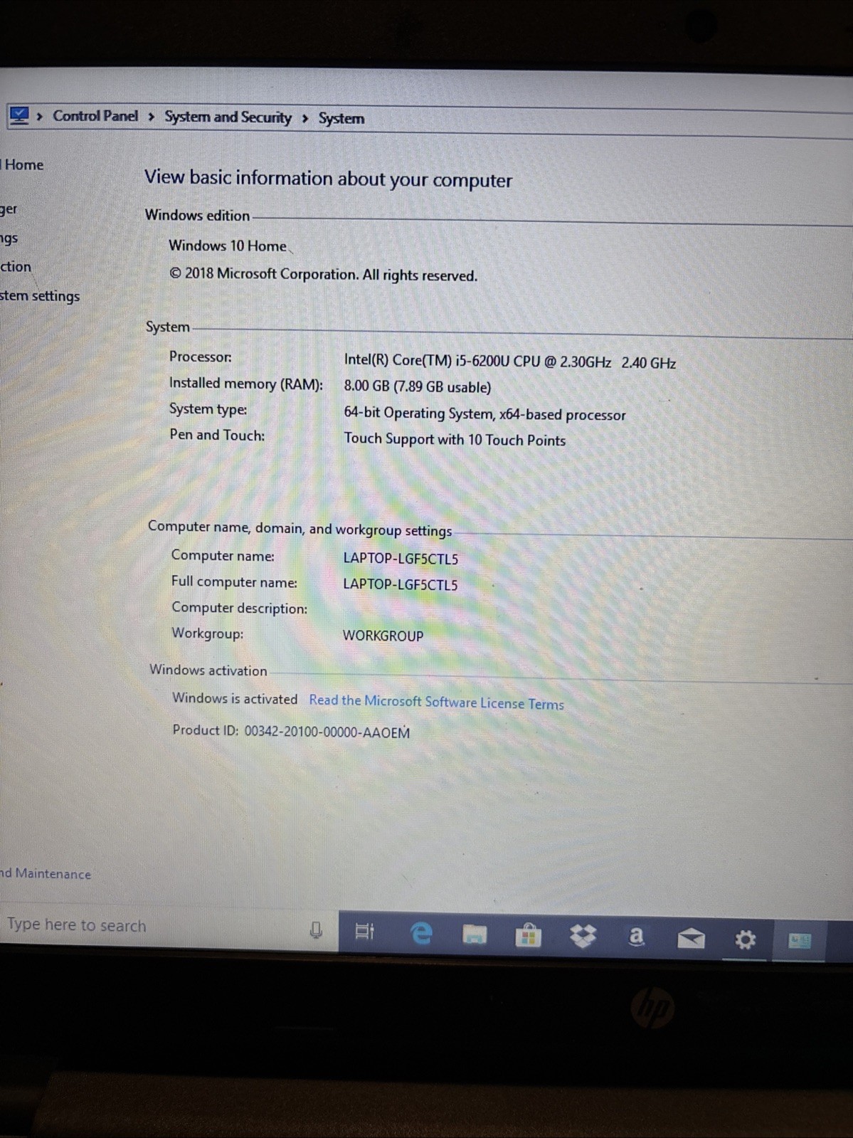 HP notebook Intel Core i5 Inside Laptop Windows 10 Touchscreen Damage