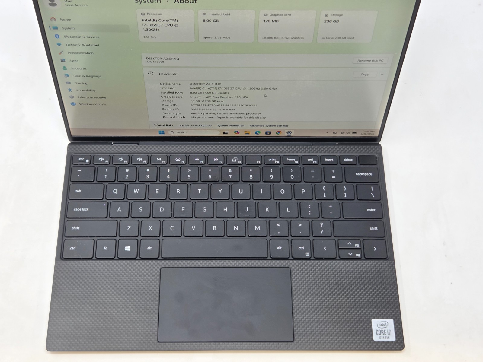 DELL XPS 13 (9300) I7-1065G7 1.30 GHZ 8 RAM 256 SSD | WIN 11