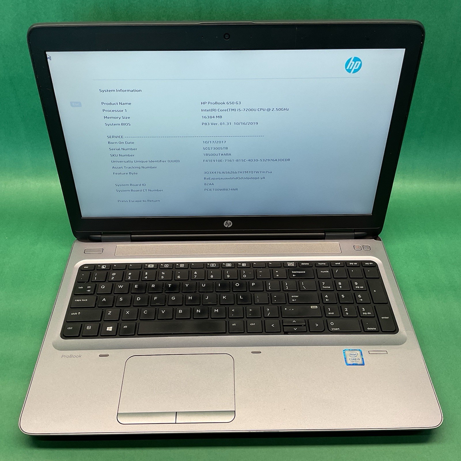 HP ProBook 650 G3 Intel Core i5-7200u – Powers On – NO HARD DRIVE- Untested