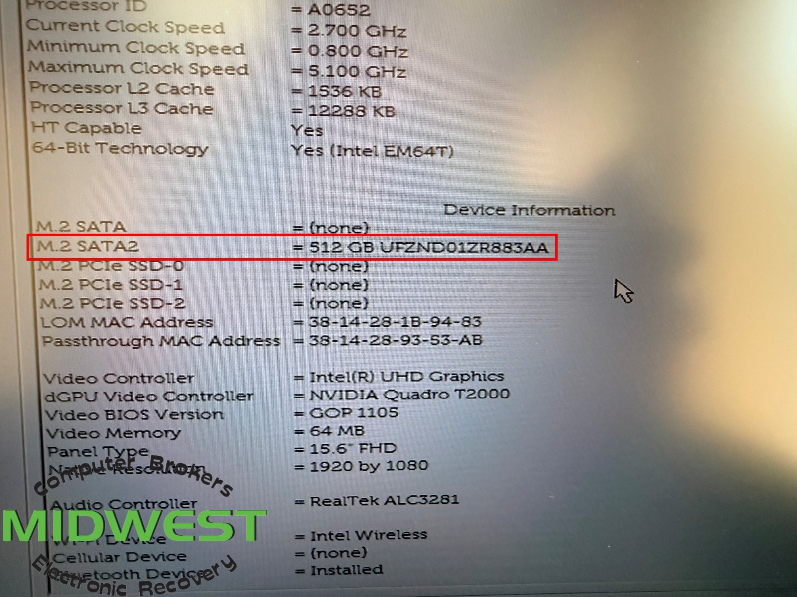 Dell Precision 7550 i7-10850H 2.7GHz 16GB RAM No OS/HDD/SSD