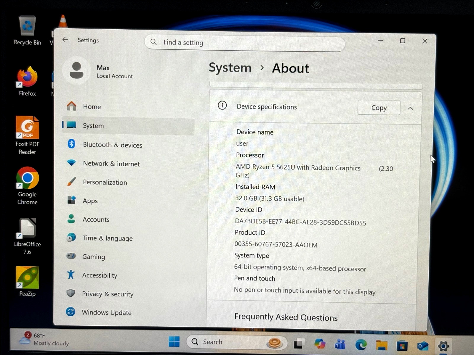HP ProBook 445 G9 14″ Notebook AMD Ryzen5 5625U Radeon 32GB RAM 512GB SSD