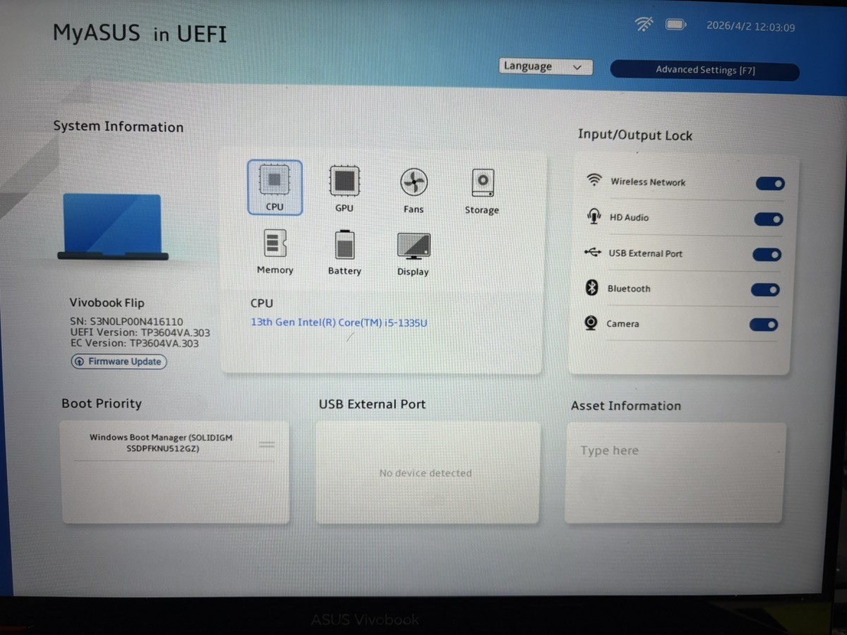As Is ASUS VIVOBOOK S 16 FLIP Touchscreen 2in1 Laptop Parts Only (QUI004868)