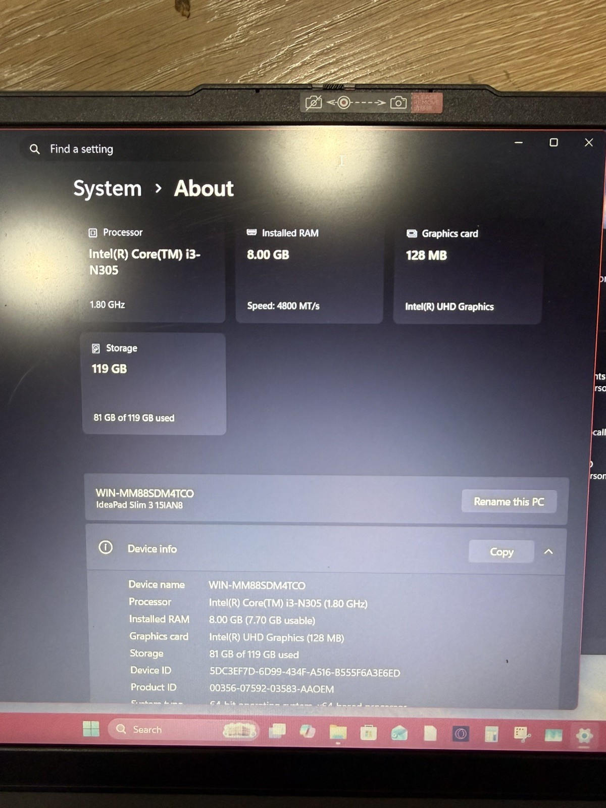 Lenovo IdeaPad Slim 3i 15.6″ FHD Laptop Intel i3-N305 8GB RAM 128GB SSD Win11