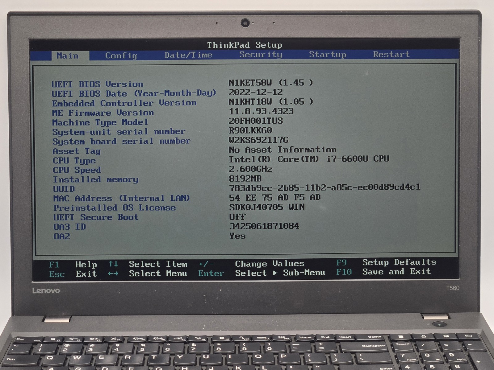 Lenovo ThinkPad T560 15″ FHD I7-6600U 256GB 8GB W10P Webcam Backlit FP Reader
