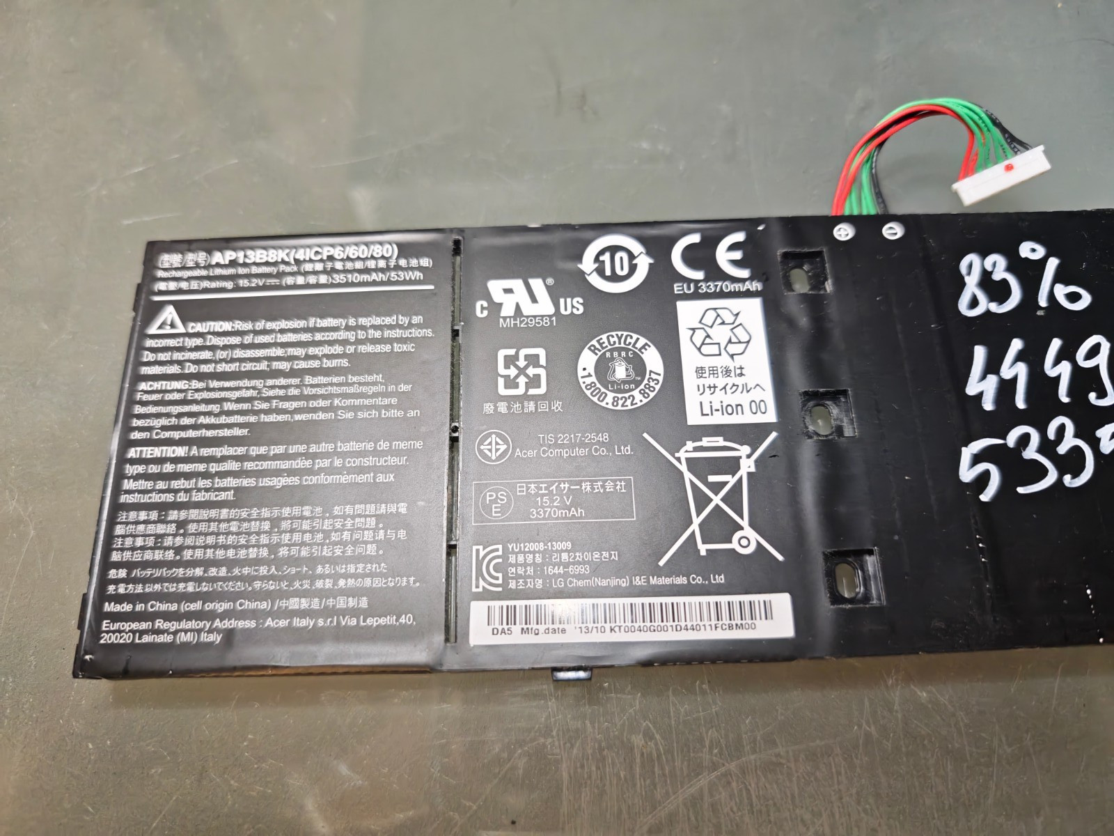 ACER BATTERY AP13B3K 15.V 3560mAh 53Wh ORIGINAL 83% #