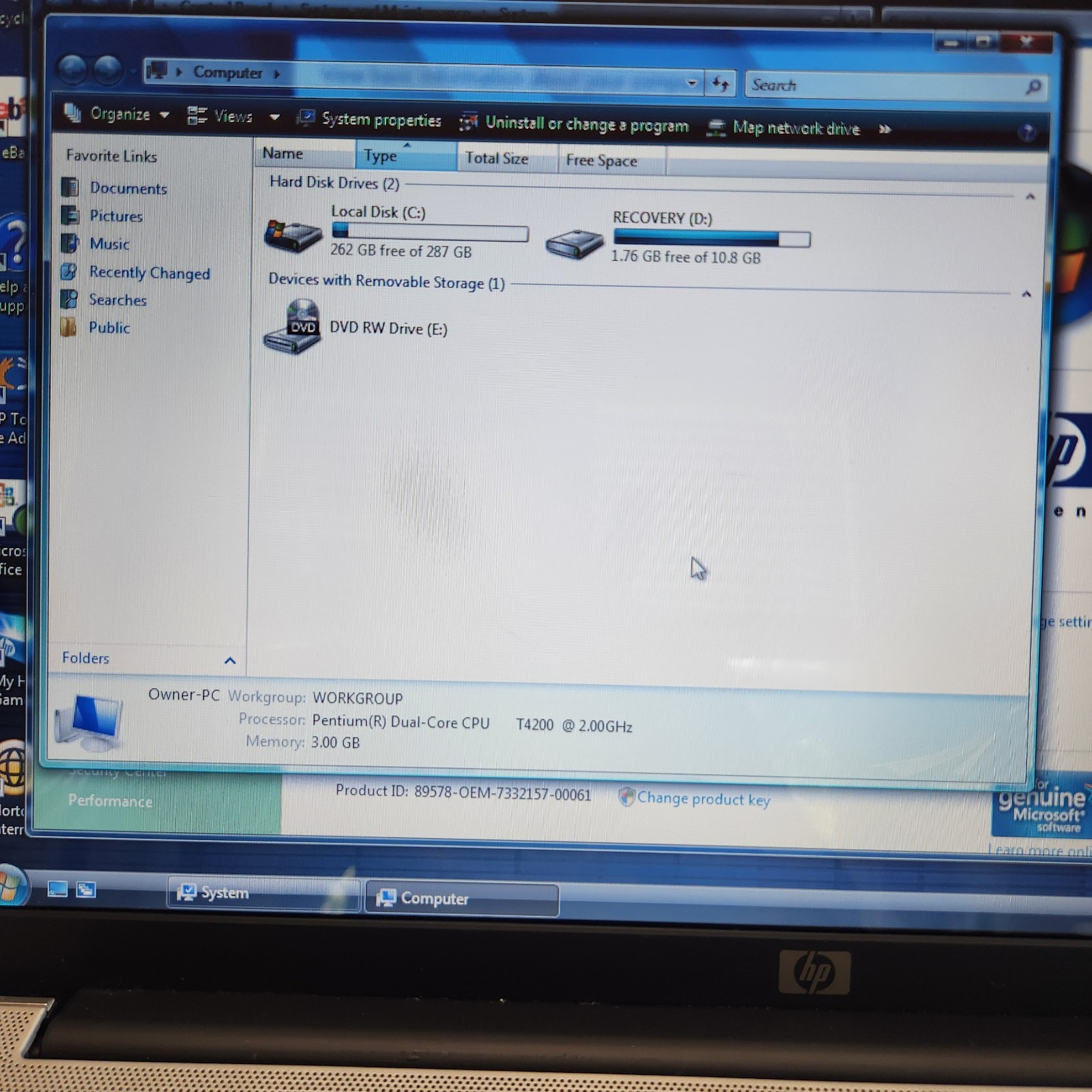 HP G60-230US 16″ Laptop Pentium Dual-Core T4200 2.0GHz 3GB RAM 320GB Vista