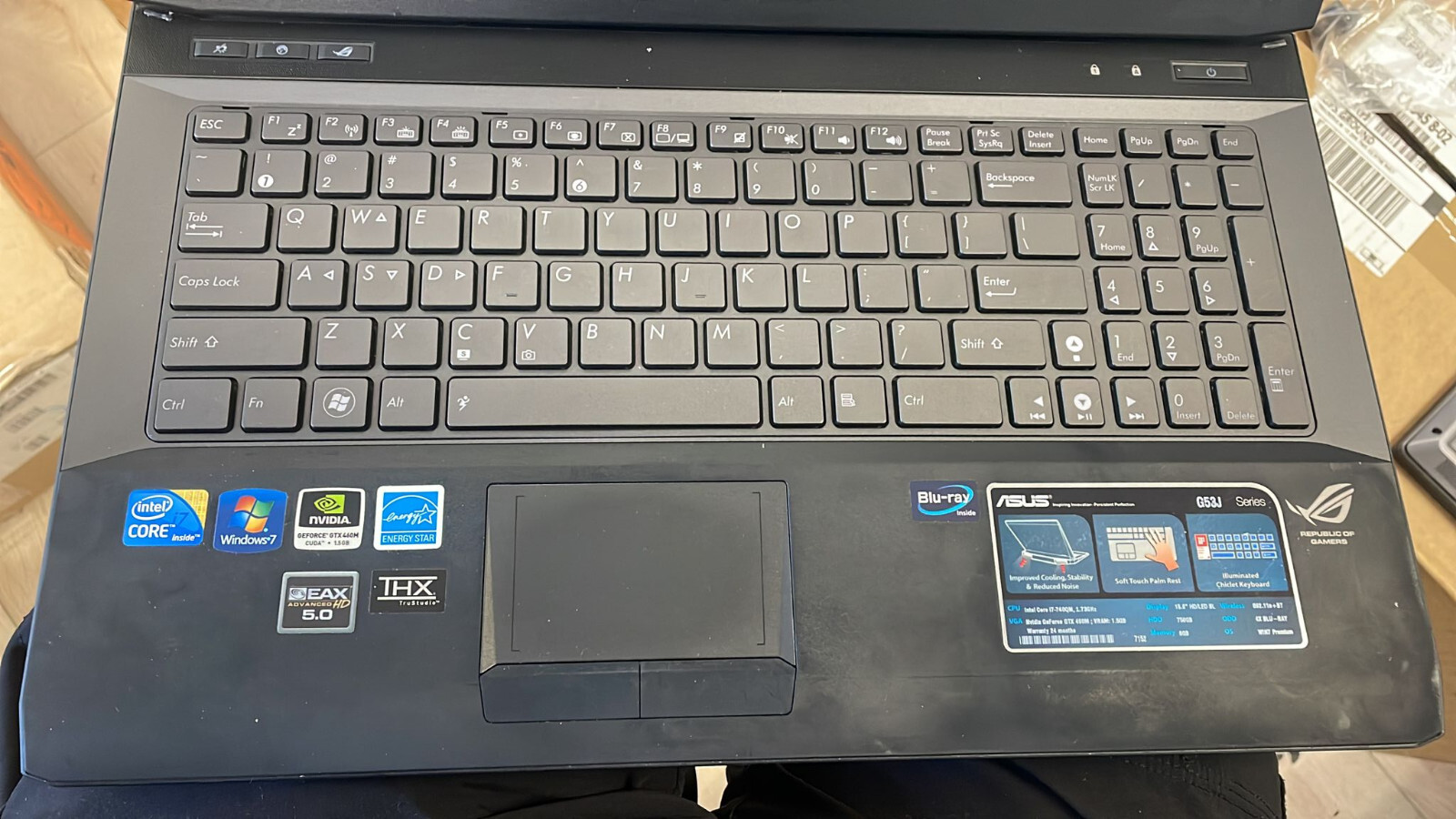 ASUS G53Jw 15.6″ Notebook Computer Core i7-740Qm not turning on , nO Battery