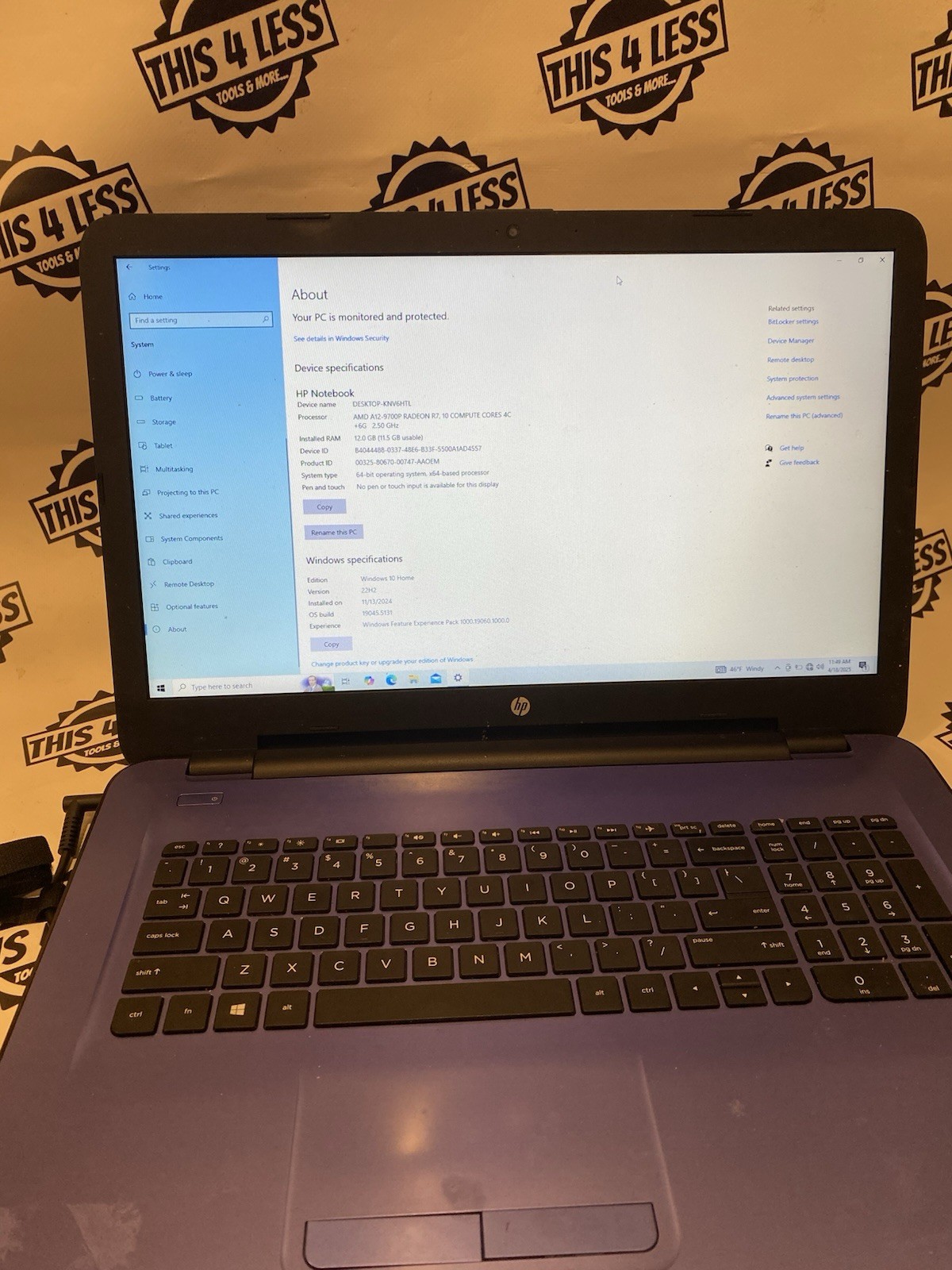 HP Laptop 15-ay015dx 12 GBs Ram Processor And A12 2 Tb Storage