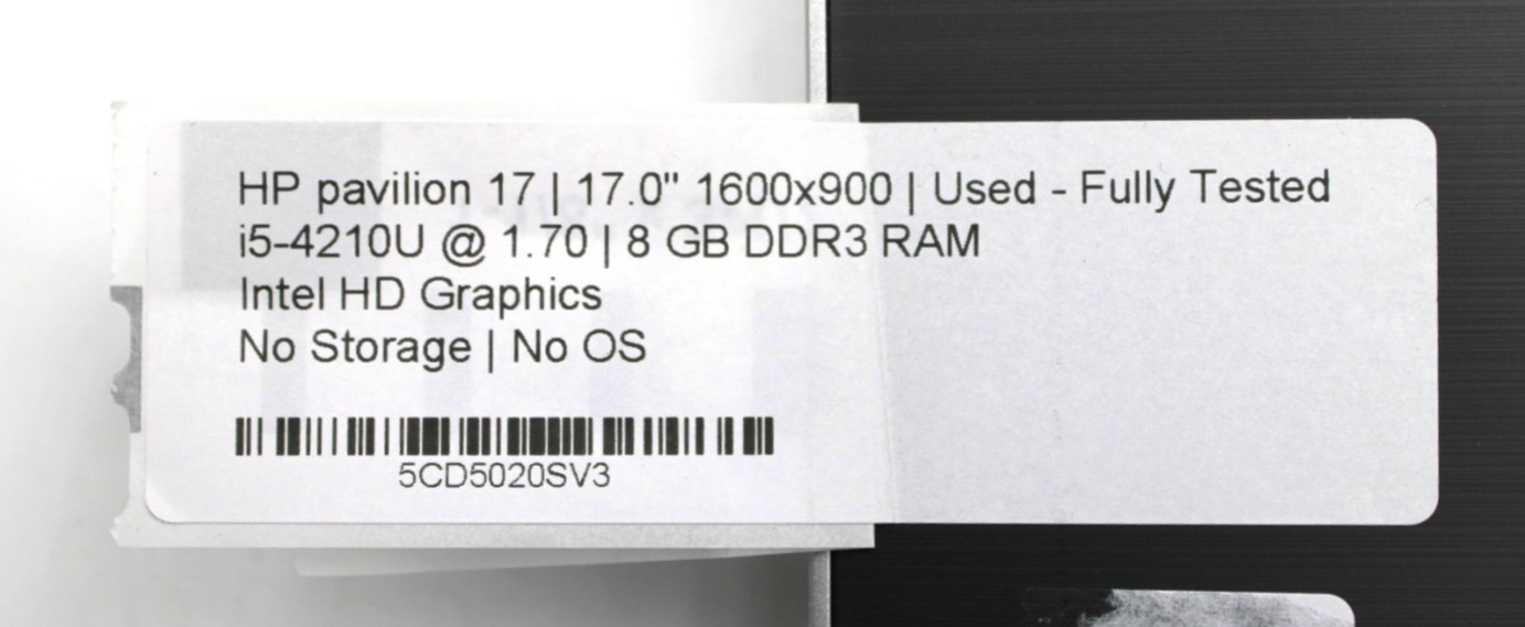 HP Pavilion 17 i5-8265U@1.7GHz 8GB DDR3 NO STORAGE OR OS *USED/TESTED*