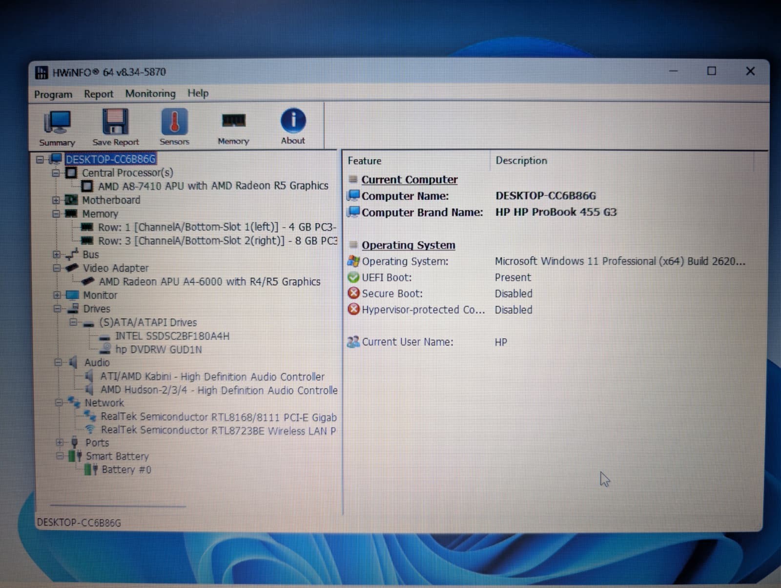 15″ HP PROBOOK 455 G3 | AMD A8-7410 12GB RAM 180GB SSD | HD Windows 11 Pro | DVD