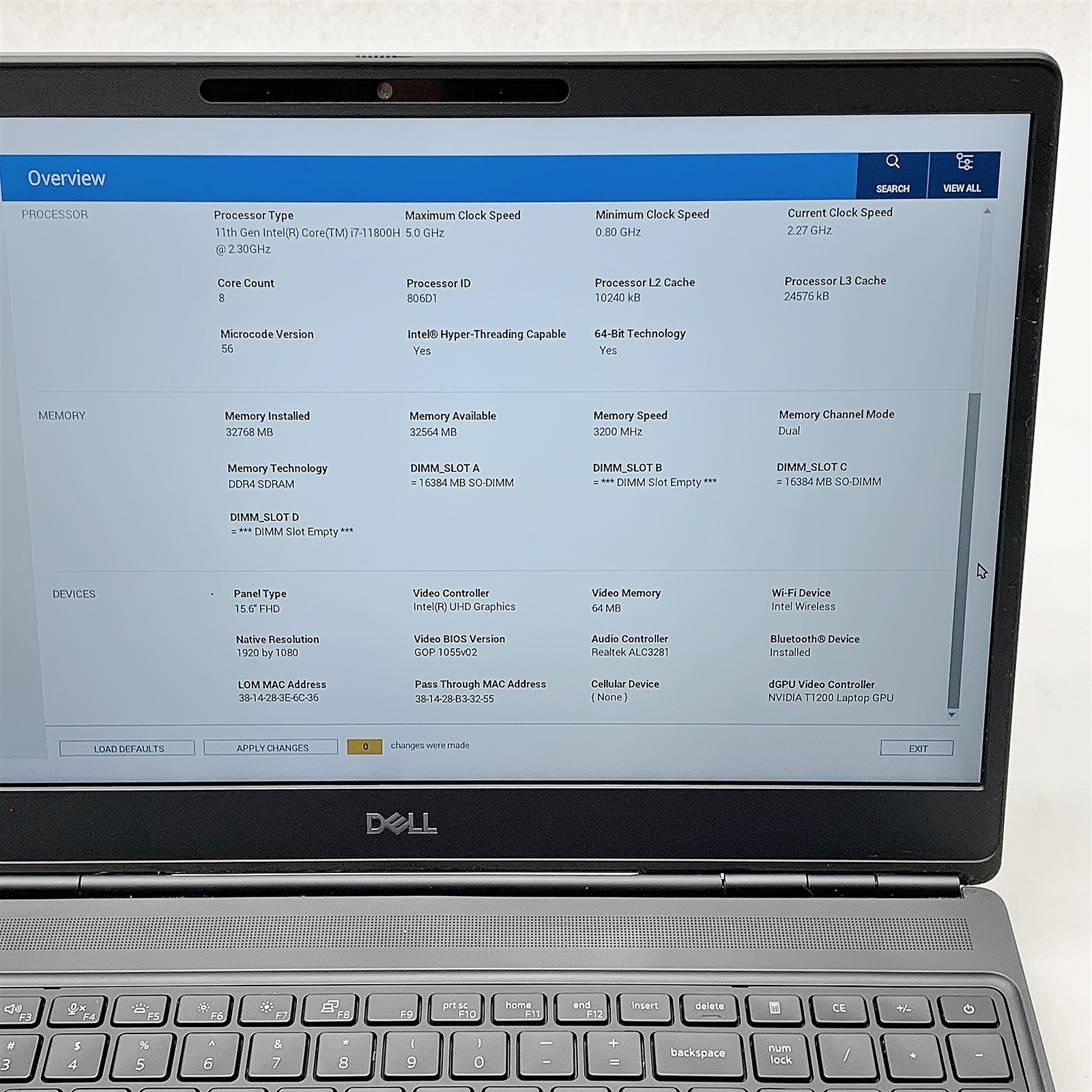 Dell Precision 7560 Laptop Intel i7 11800H 2.30GHZ 15.6″ FHD 32GB NO HDD T1200