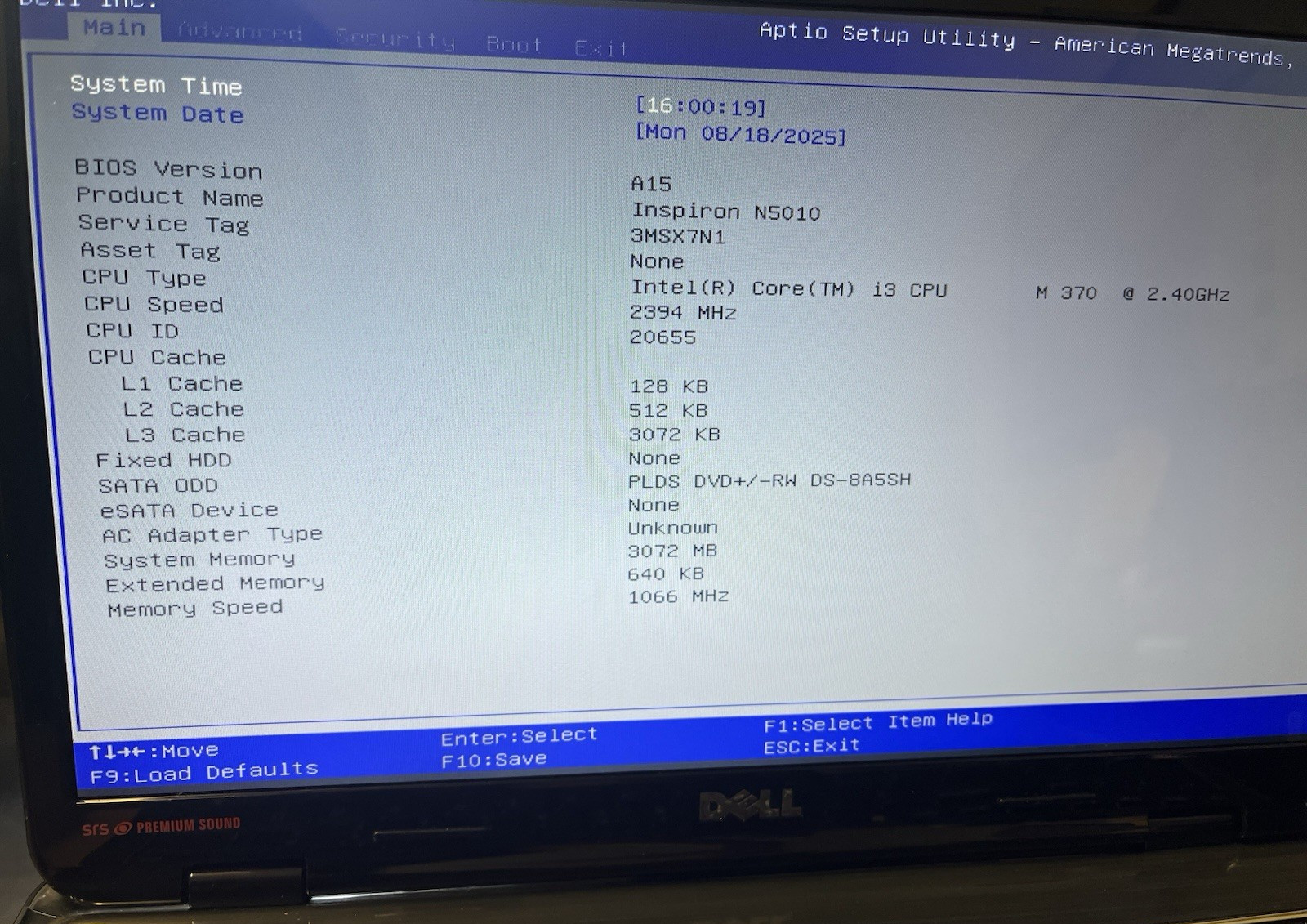 DELL INSPIRON N5010 INTEL CORE I3 M370 2.40GHZ 3GB RAM NO HDD NO OS