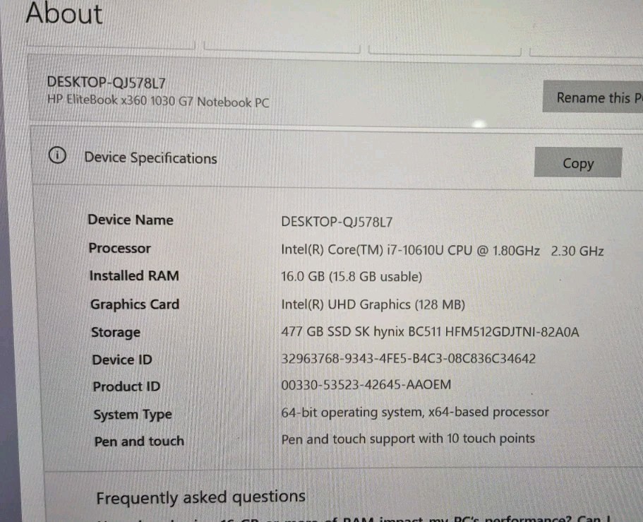 HP EliteBook x360 1030 G7 Touch i7-10610U @ 1.8 GHz 16GB RAM 512GB SSD Win 10