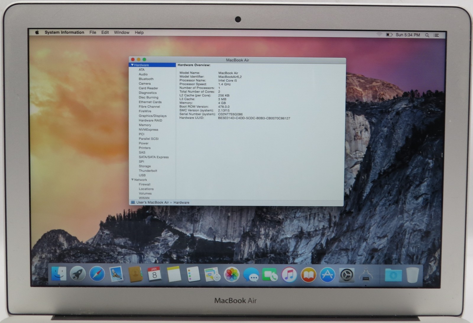 2014 Apple MacBook Air 13″ A1466 _ i5-4260U @ 1.4 _ 4GB / 256GB _ macOS X