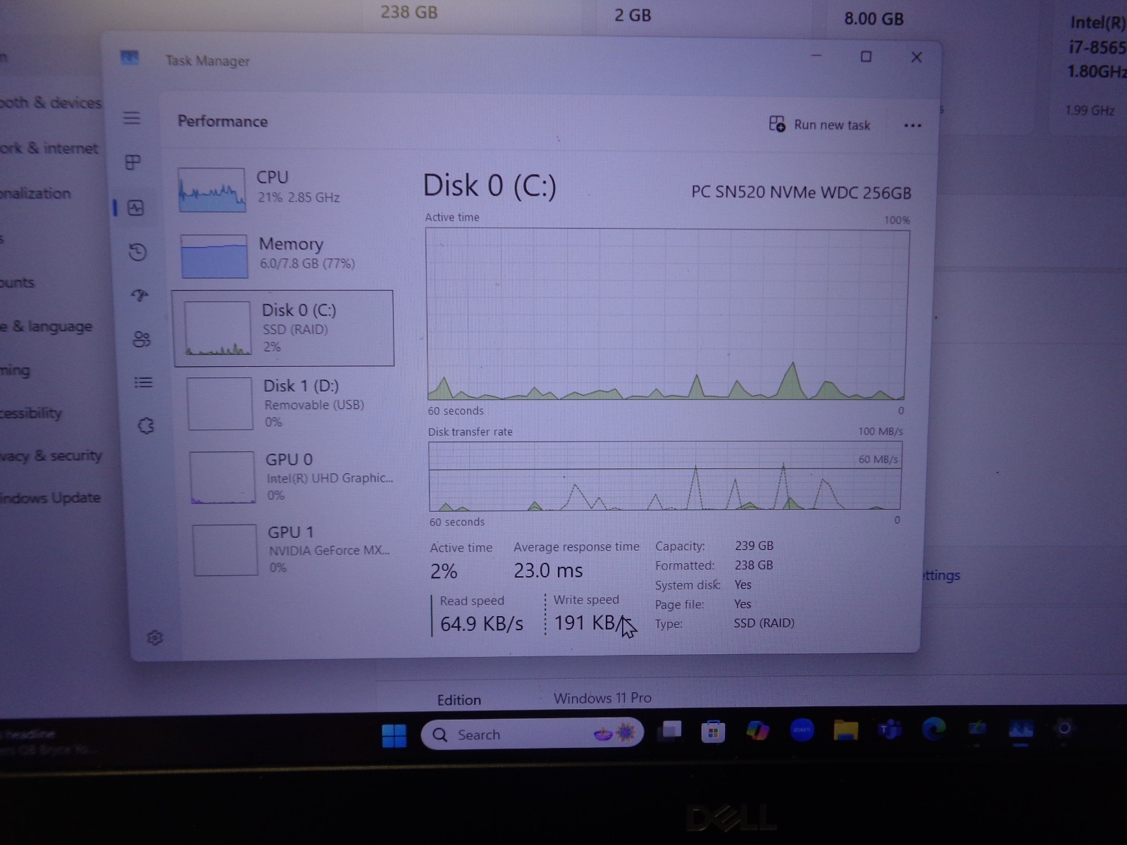 Dell Vostro 5581 i7-8565U 1.8GHz 15.5″ FHD 8GB 256SSD Windows 11 PRO