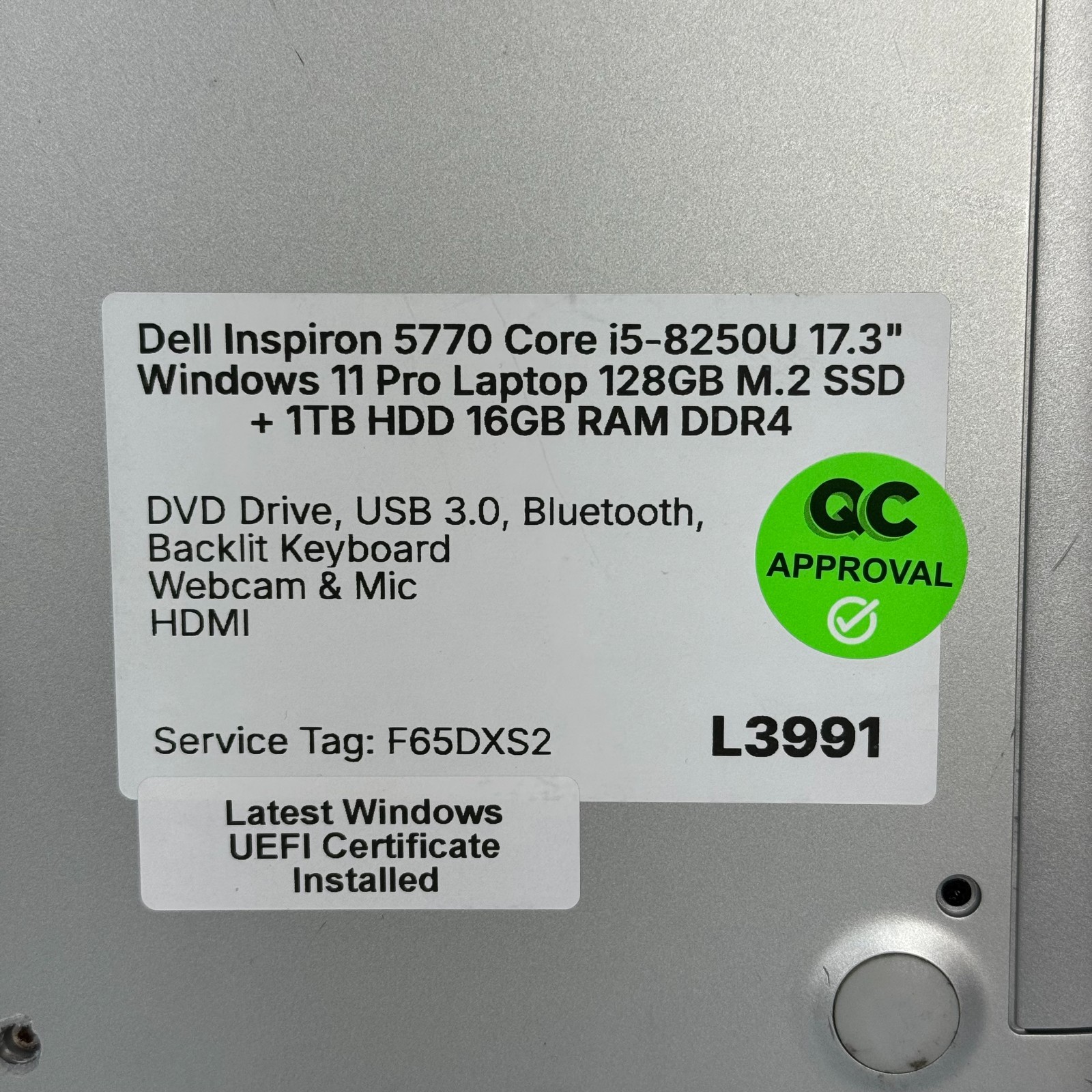 Dell Inspiron 5770 i5-8250U 17.3″ Windows 11 Pro Laptop 128GB SSD 16GB **WEAR**