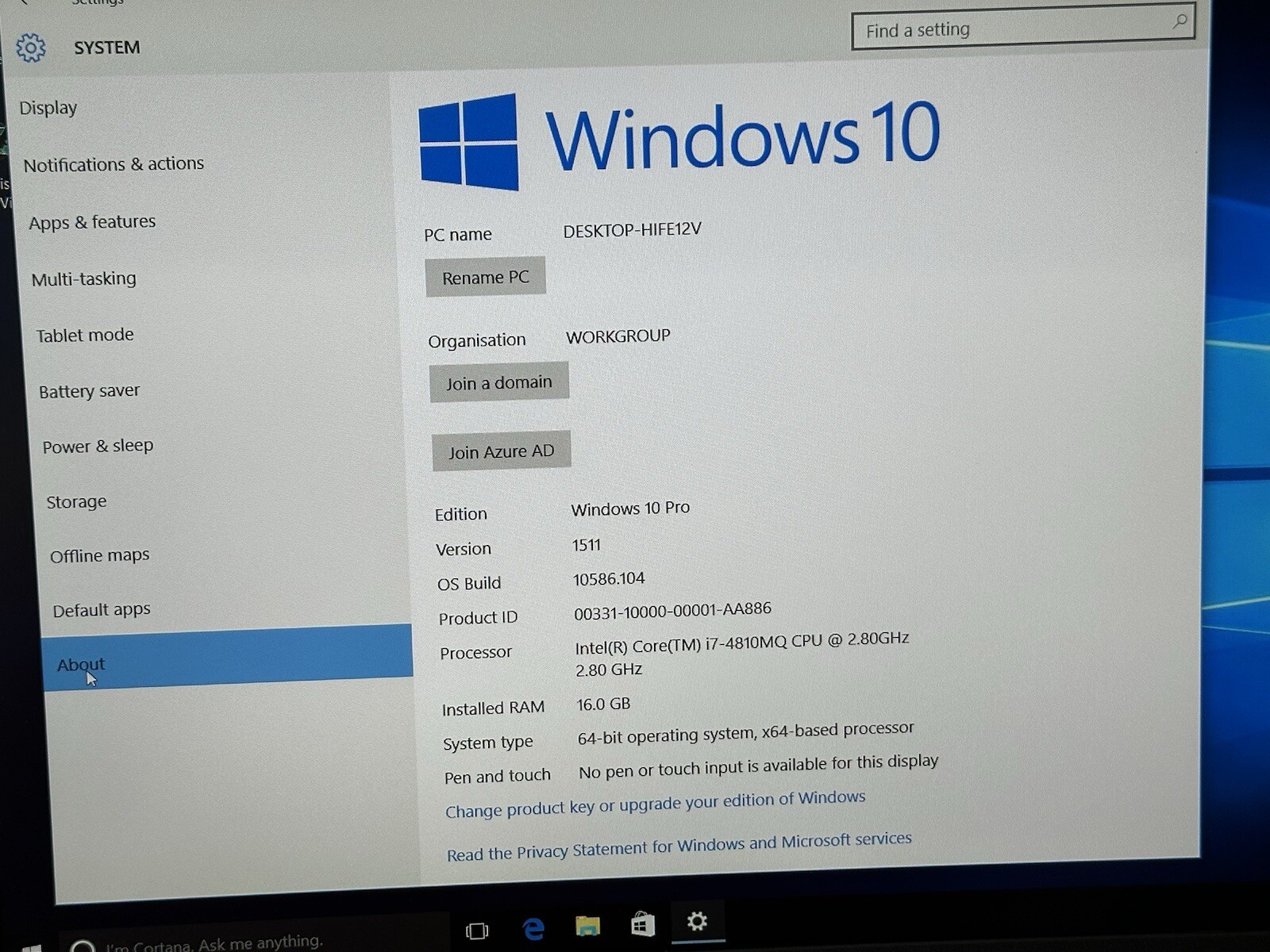 MSI MS-16f4 laptop I7-4810MQ CPU 16GB ram 128GB SSD NVIDIA GEFORCE GTX W10