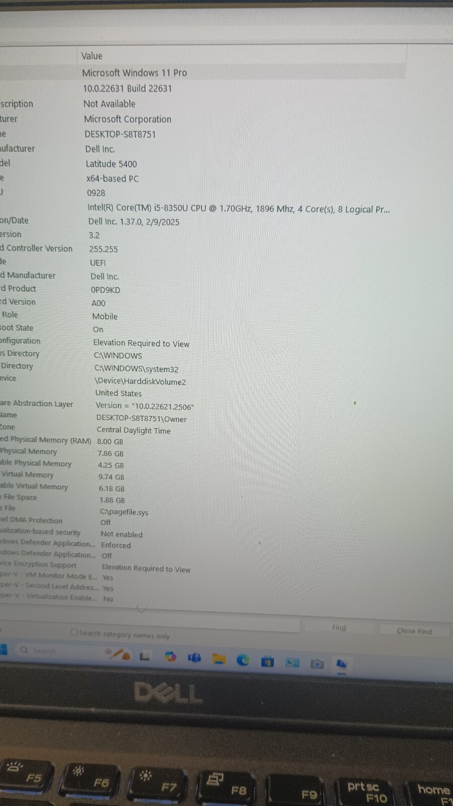Latitude 5400 (3273) w/charger.i5-8350U.8GB.128GB NVMe”.14″FHD. W11 Pro