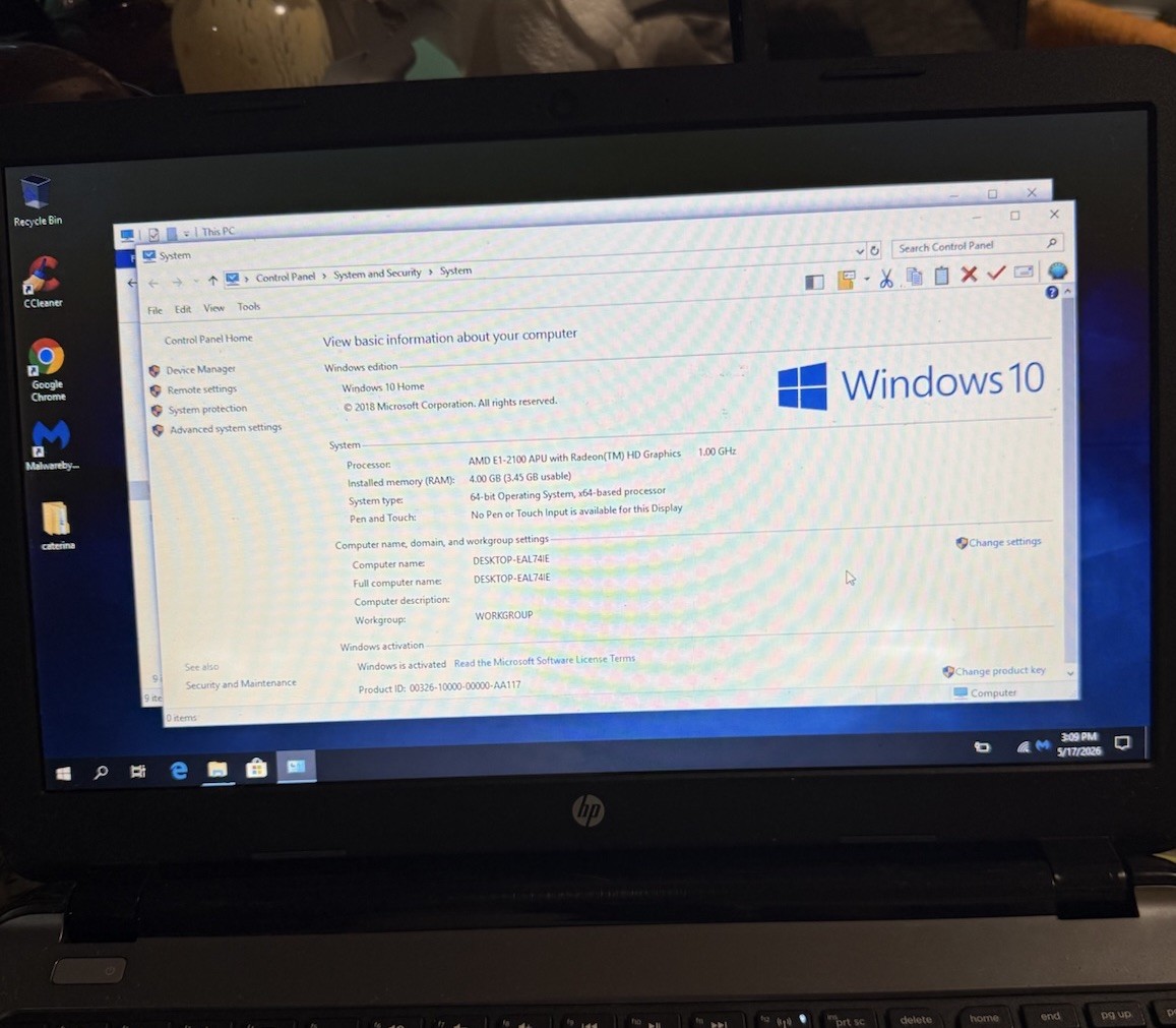 HP 15 Laptop 15-g019wm 4GB ram 128 GB SSD window home edition installed