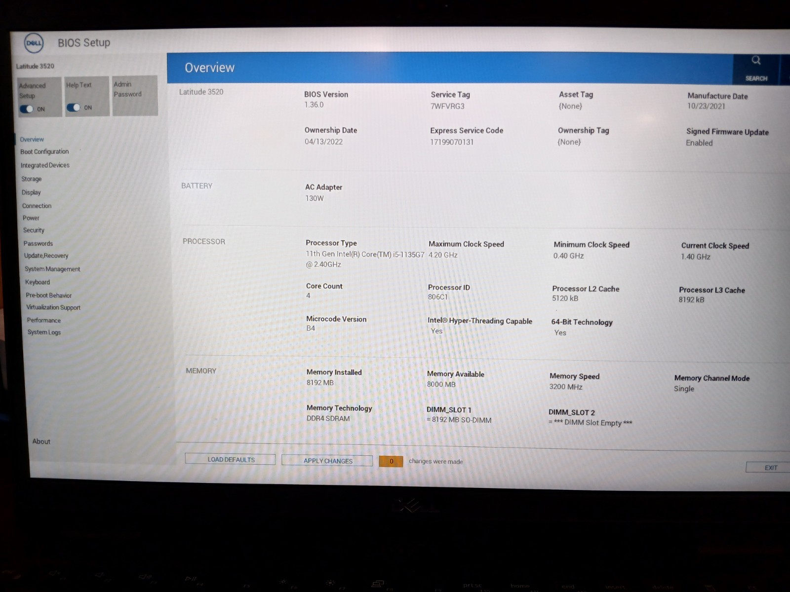 Dell Latitude 3520 15.6″ Laptop i5-1135G7 8GB RAM 256GB SSD Win11 NO BATTERY #97