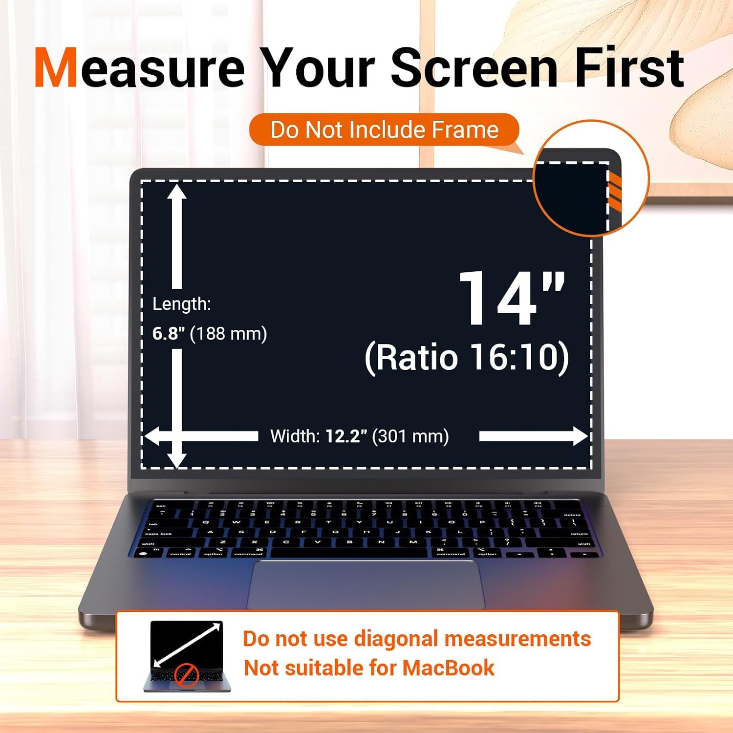 14 Inch Removable Laptop Privacy Screen Protector 16:10 Anti Glare Blue Light