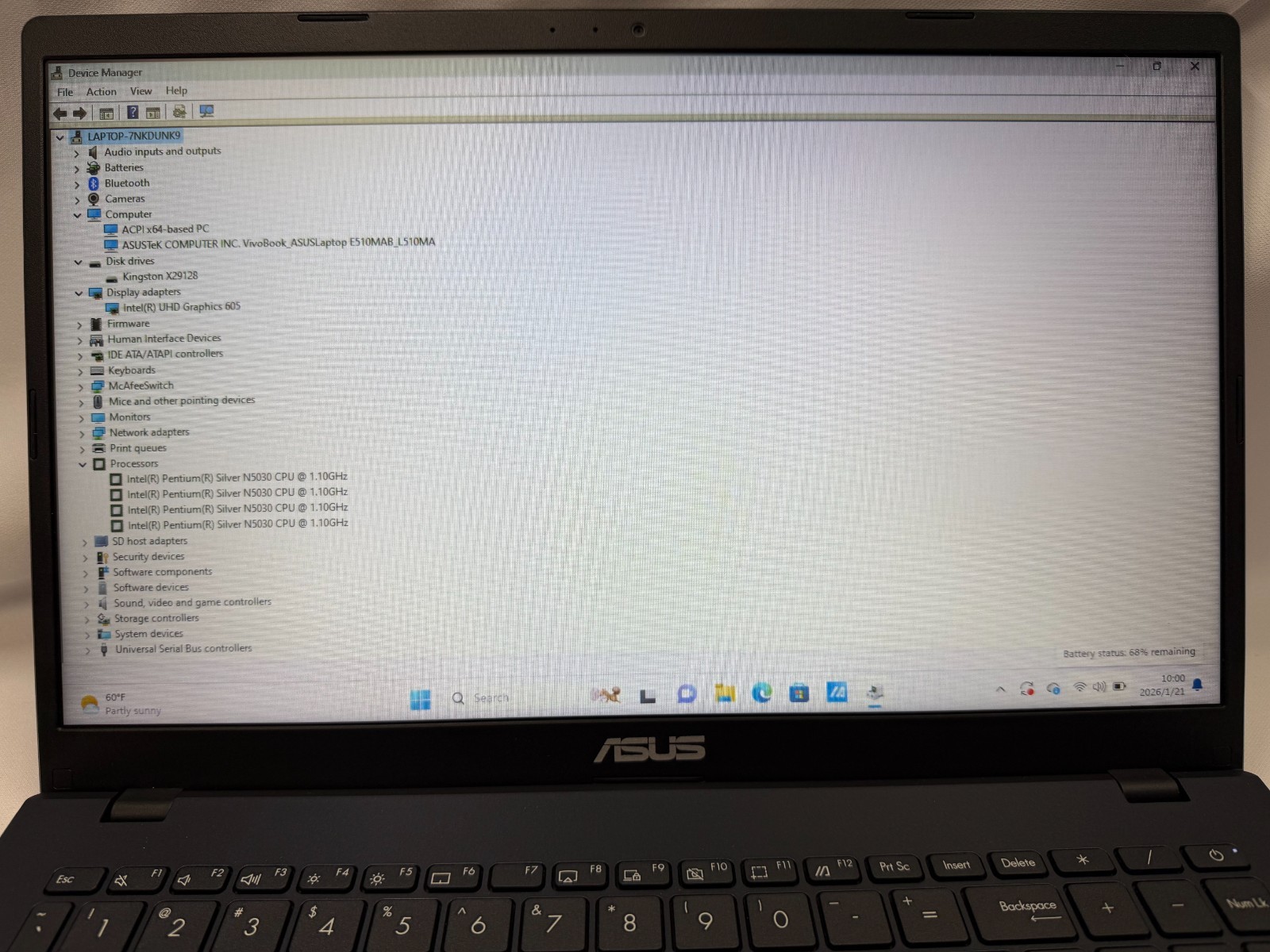 ASUS L510MA 15.6″ FHD Intel Pentium Silver N5030 4GB DDR4 128GB eMMC Windows 11