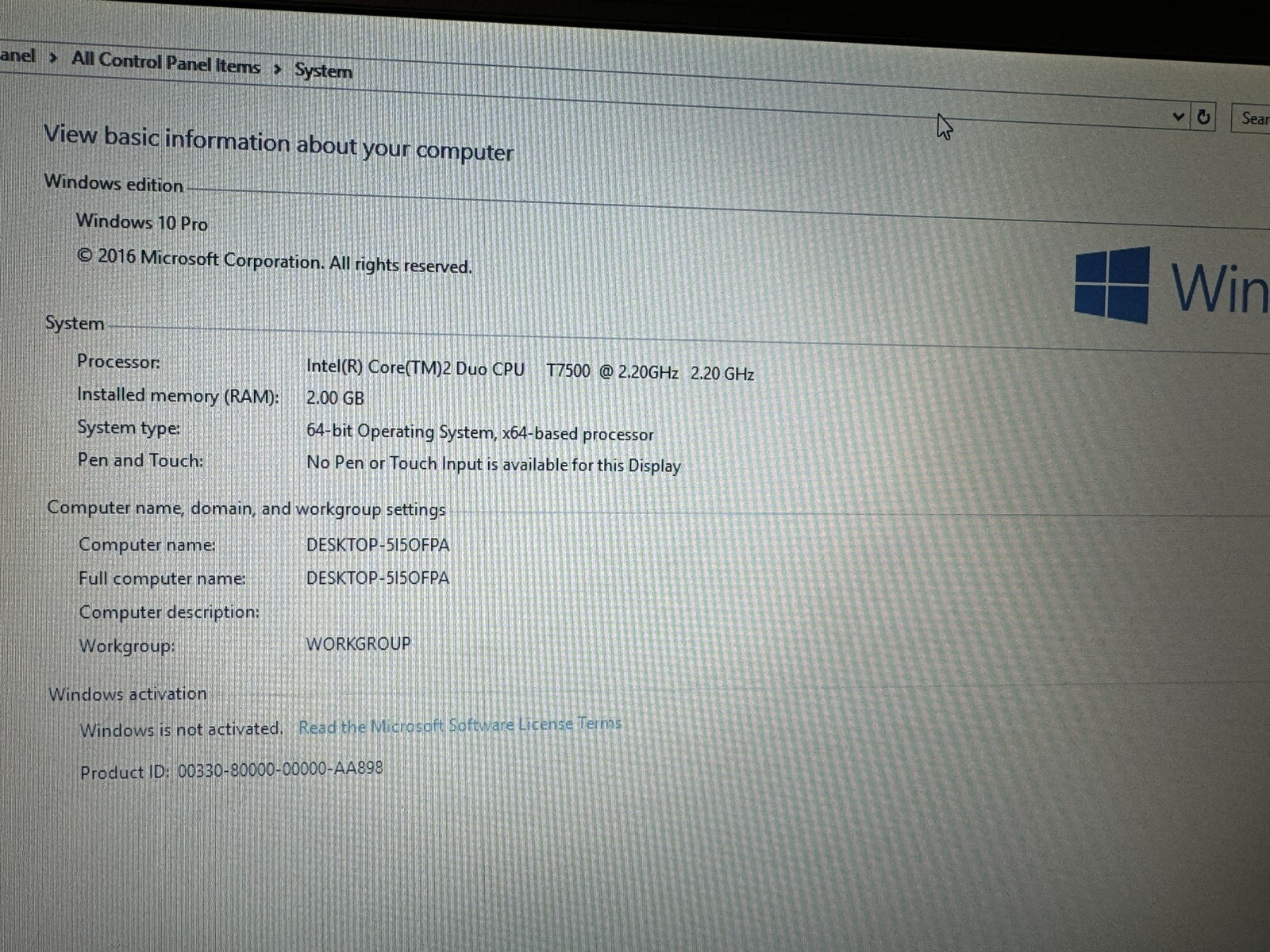 HP 6710b 15.4”, Win10pro, Intel C2D 2.20, 150 GB, 2.5 GB, DVD-RW, Wifi, #002