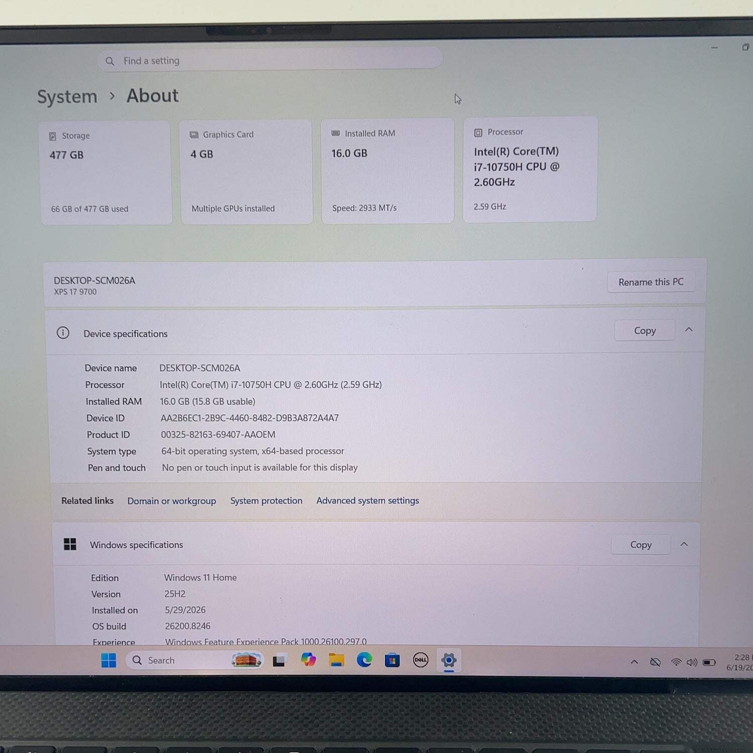 Dell XPS 9700 17.3″ i7-10750H 2.6GHz 16GB RAM 512GB SSD GeForce GTX 1650 Ti