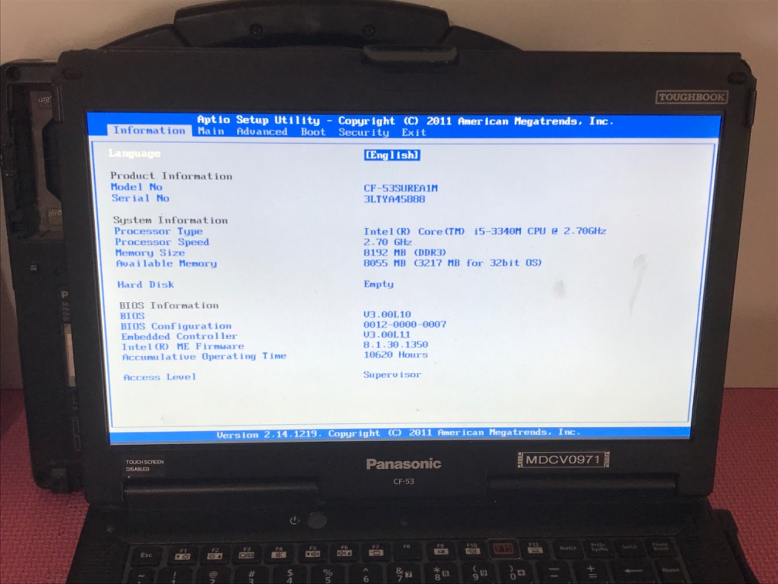 4 Panasonic Toughbook CF-53 i5-3340M 2.7GHz 8Gb NO HD/ Caddy MK3 53SUREA1M #34
