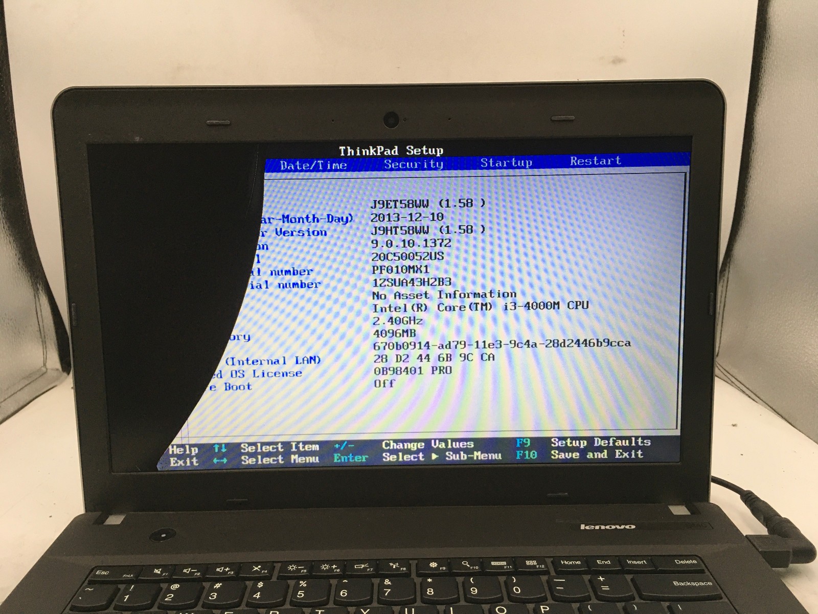 LENOVO THINKPAD E440 – BOOTS TO BIOS/BAD LCD – INTEL I3 4000M – NO RAM -READ-BB