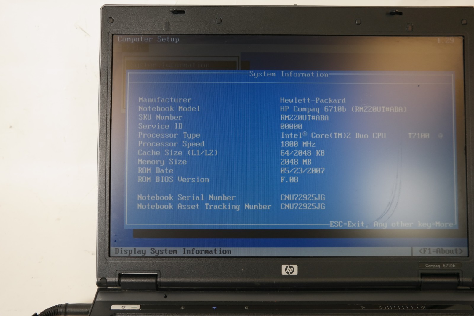 HP Compaq 6510b/Centrino Duo T7100/2GB RAM/No Storage/Bad Battery/Parts
