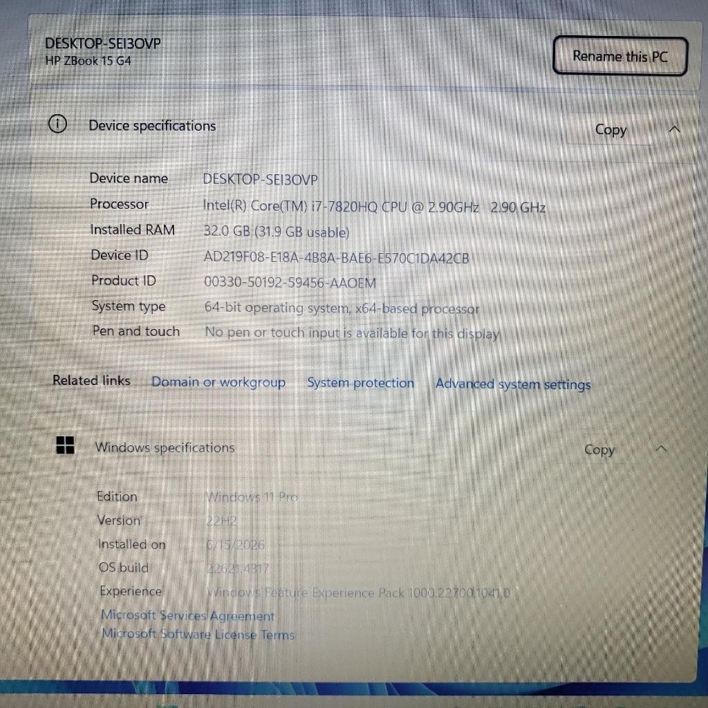 HP ZBook 15 G4 15.6″ i7-7820HQ 2.9Ghz 32GB 1TB NVMe Nvidia Quadro M620 WIN 11