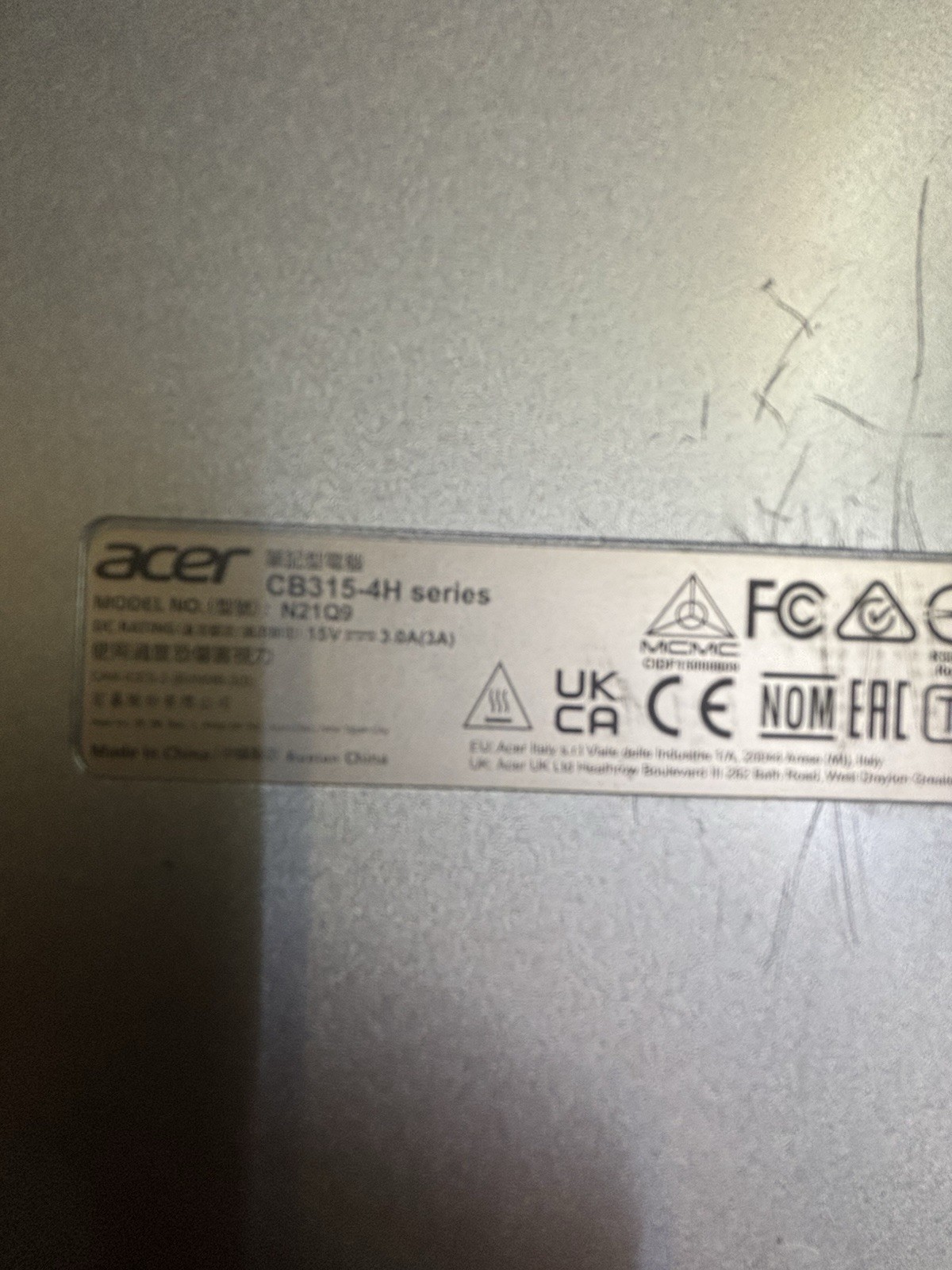 Broken Acer Chromebook 315 CB315-4H 15.6″ Celeron N4500 4GB RAM 64GB SSD READ