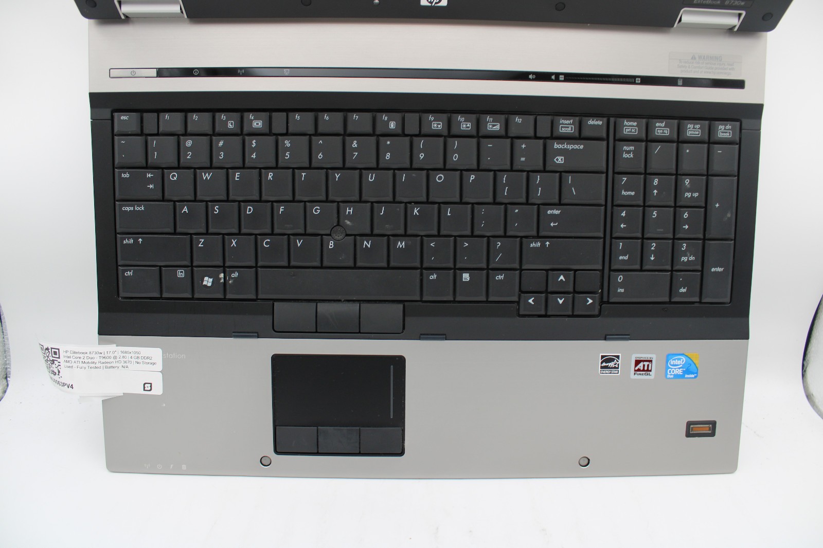 HP EliteBook 8730w _ 2 Duo-T9600 @ 2.8 _ 4GB RAM _ Radeon _ No SSD / OS