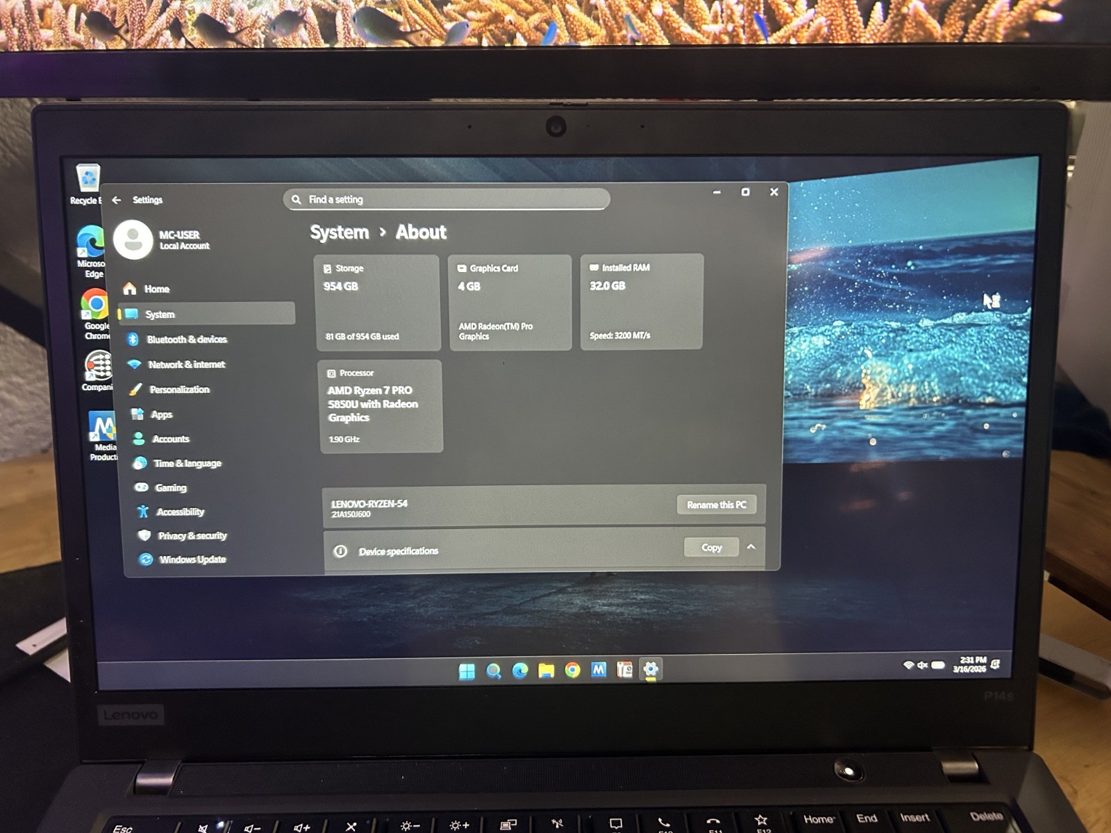 LENOVO THINKPAD P14S (Gen 2) TOUCH AMD RYZEN 7 PRO 5850U 32GB RAM 1TB