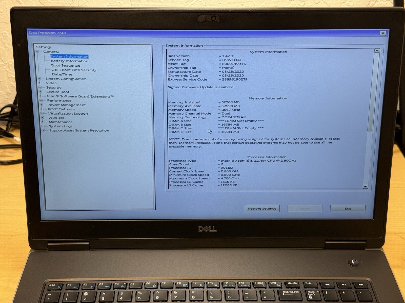Dell Precision 7740 Xeon E-2276M 2.80GHz / 32GB RAM / 512GB SSD RTX 3000 NO OS