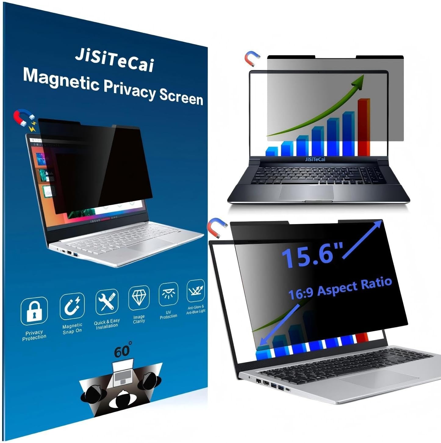 15.6-inch Magnetic Privacy Screen for 16:9 Laptops with Detachable Anti-Glare Fi