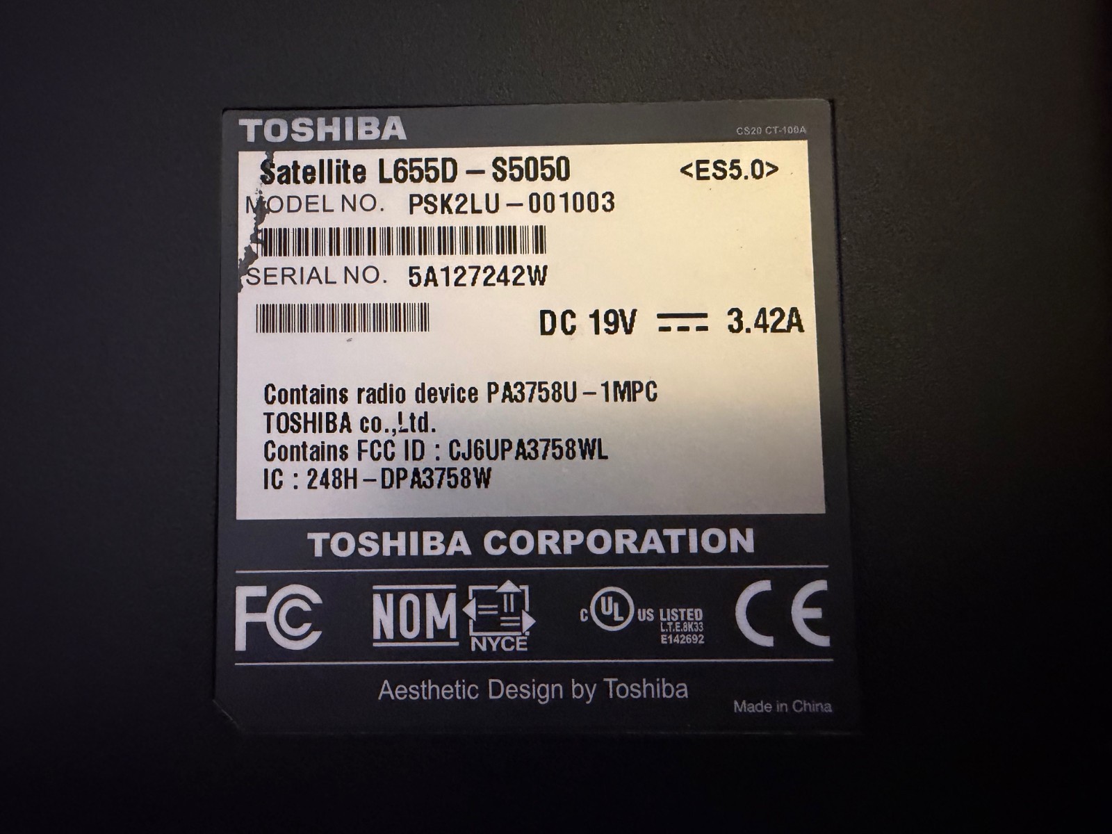 Toshiba satellite laptop L655D-S5050 FOR PARTS ONLY!