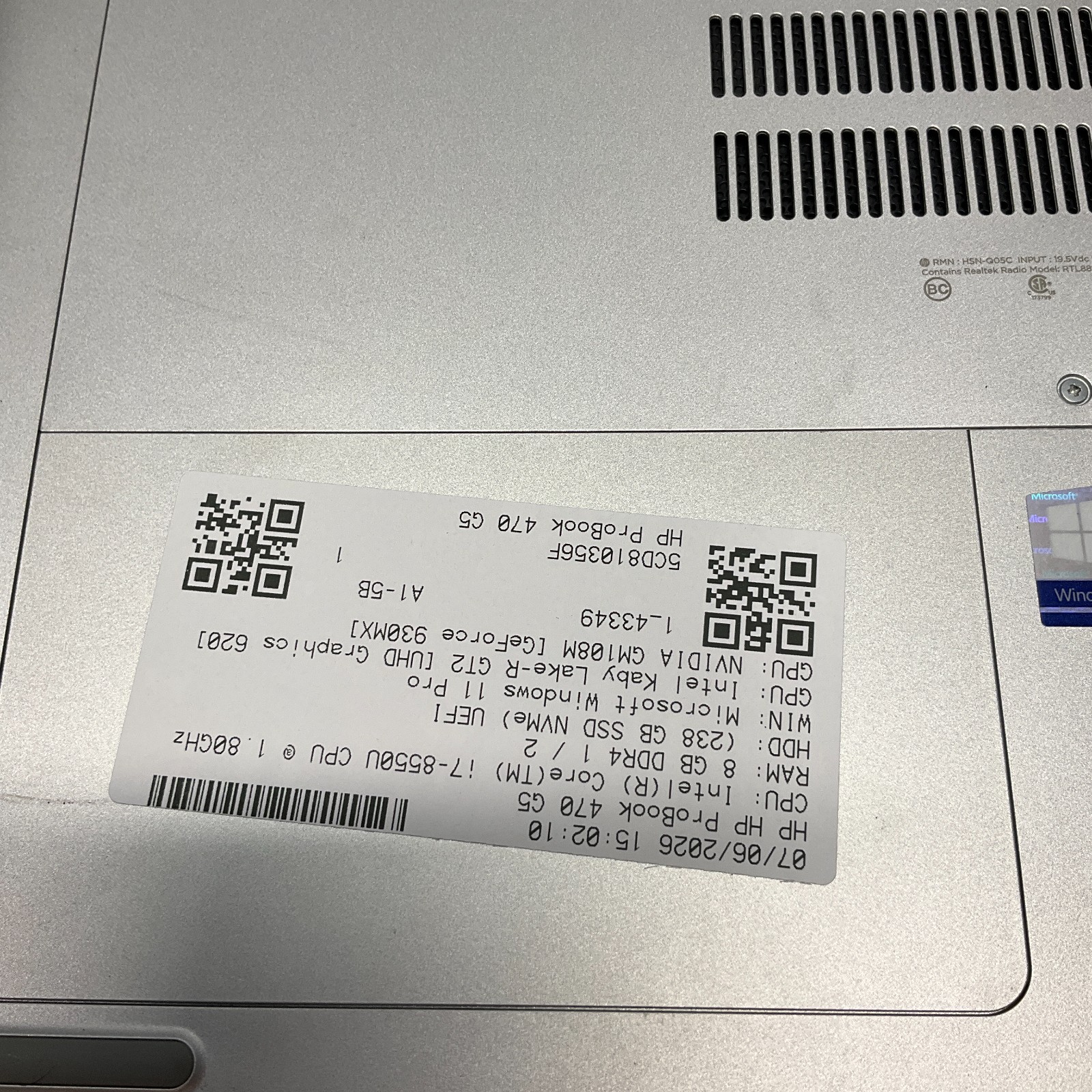 HP ProBook 470 G5 – 17.3″ FHD, 1.8GHz i7-8550U 8GB 256GB SSD Windows 11 Pro