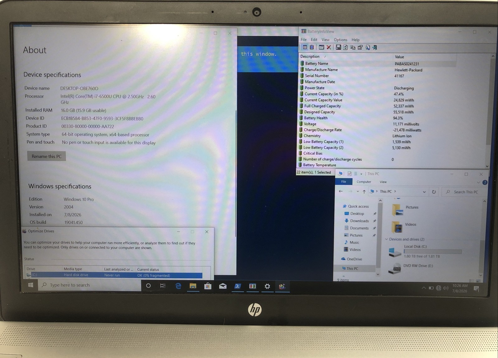 HP Envy Notebook, i7-6500U @2.50 GHz, Nvidia Geforce GTX, 16GB RAM, 2TB HDD, W10