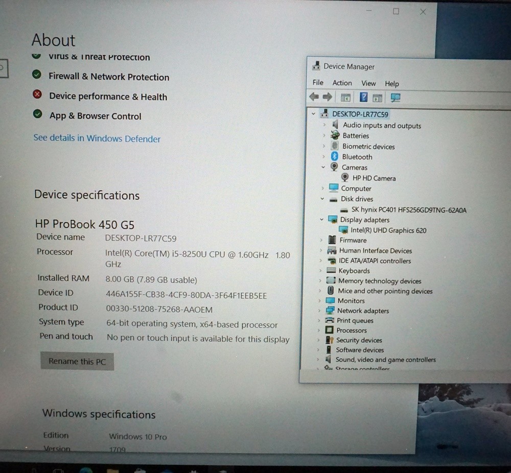 AS IS HP Probook 450 G5 15.6″ FHD i5-8250U 1.6GHz 8GB RAM 256GB SSD Works READ!