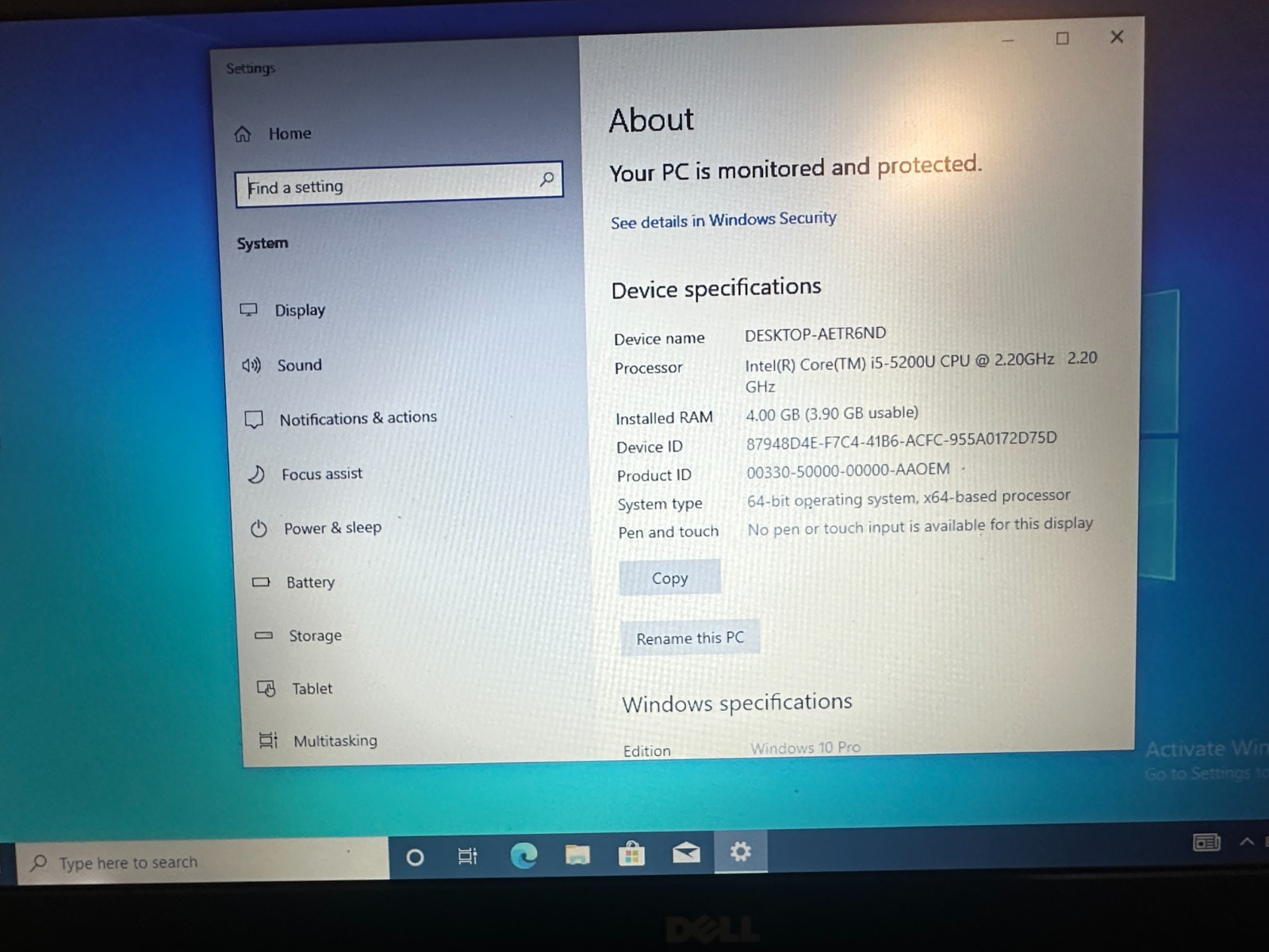Dell Latitude 3550 15,6″ i3-5200U CPU @ 2,20 GHz 4 Go de RAM 500 Go HDD
