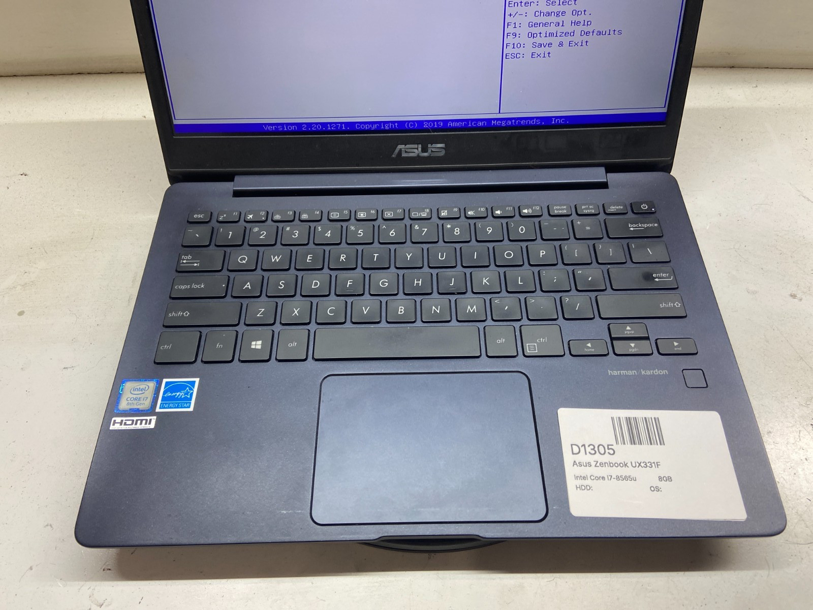 Asus Zenbook UX331F Intel Core i7-8565u 1.8GHz 8GB NO HDD